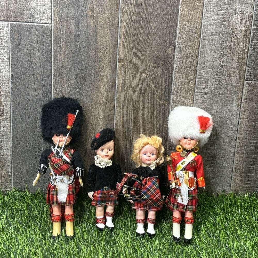 Vintage Scottish Doll Lot 4 Highland Band Guards Tartan Outfit Dolls